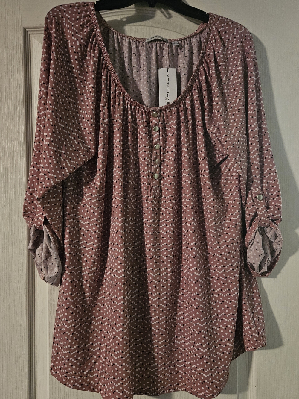 Notations Rose Pink Polka Dot Button-Pleat Top